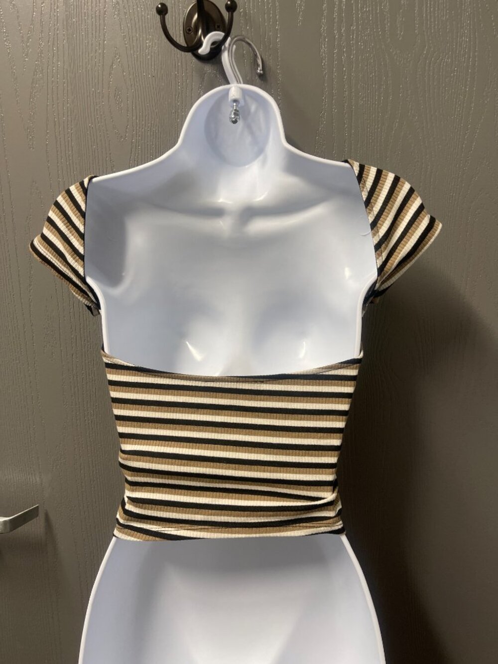 Urban Outfitters Ribbed Striped Boat Neck Open Back Top Size Small - Picture 2 of 7